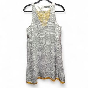 THML Emroidered Gold Black and White Striped Mini Dress Size Small